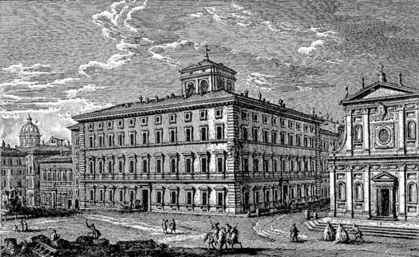 Incisione settecentesca del palazzo Mattei di Giove, sede della Biblioteca di storia moderna e contemporanea